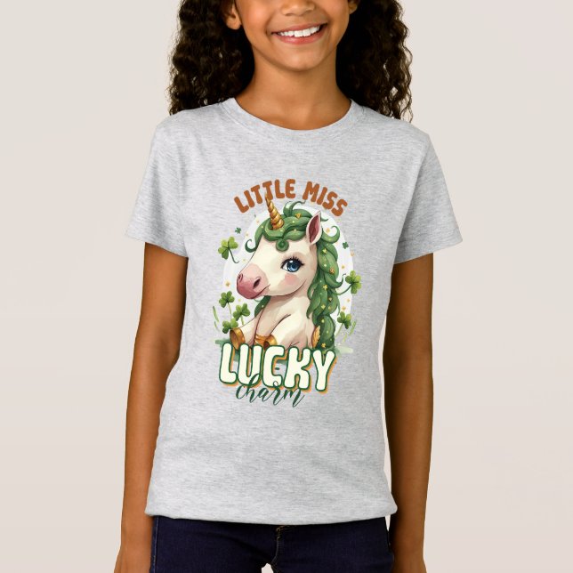 St. Patrick's Day Lucky Enhörning Flickor T Shirt (Framsida)
