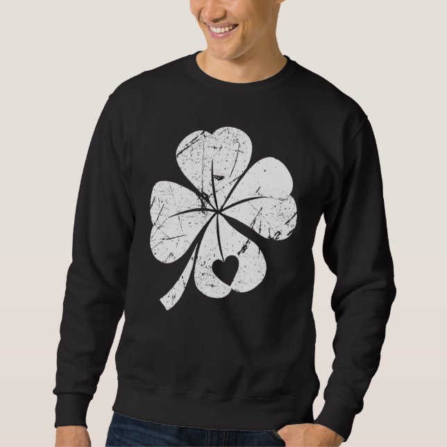 St patricks day Lucky Four Löv Irish Shamrock Wit Lång Ärmad Tröja (Framsida)