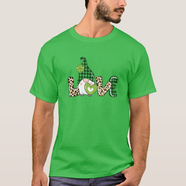St patricks day Lucky Gnome Kärlek Leopard Play T Shirt (Framsida)