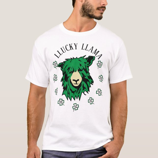 St. Patrick's Day Lucky Grönt Llama T Shirt (Framsida)