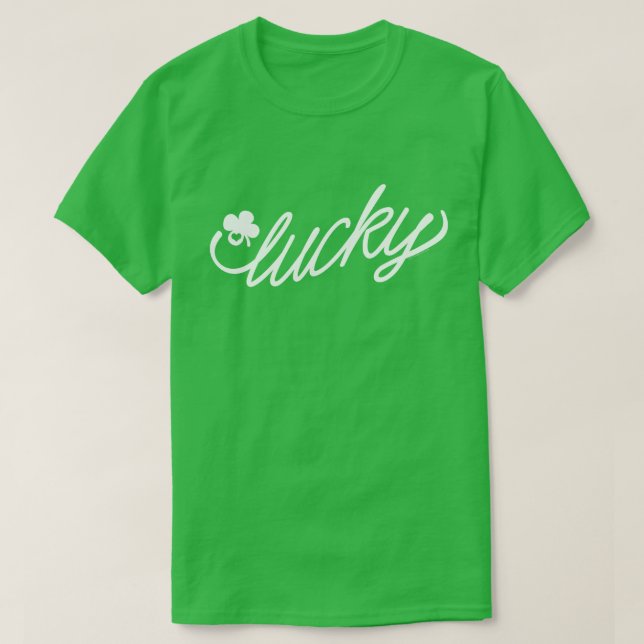 St patricks day Lucky Grönt Script T Shirt (Design framsida)