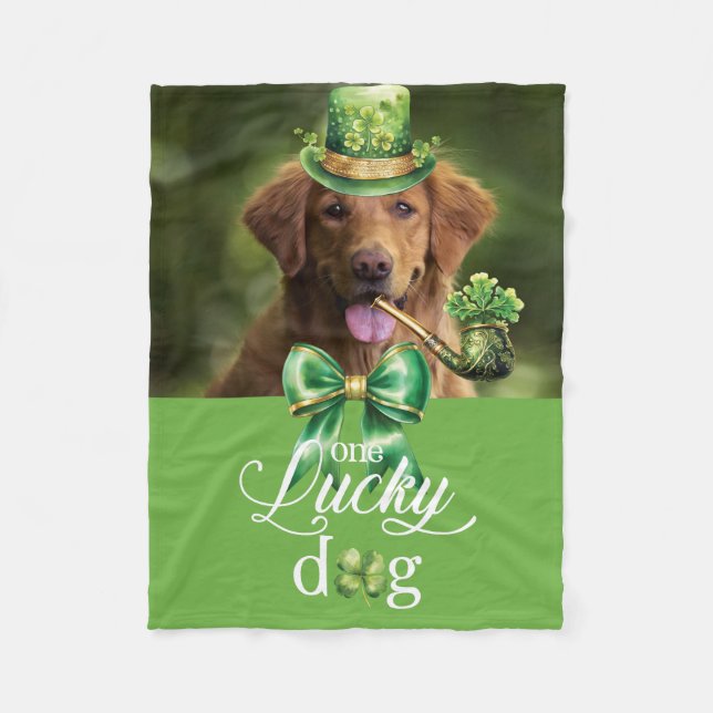 St. Patrick's Day Lucky Hund Funny Anpassningsbar  Fleecefilt (Framsidan)
