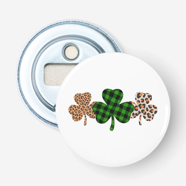 St Patricks Day Lucky Irish Grön Plaid Shamrock  Flasköppnare (Framsidan)
