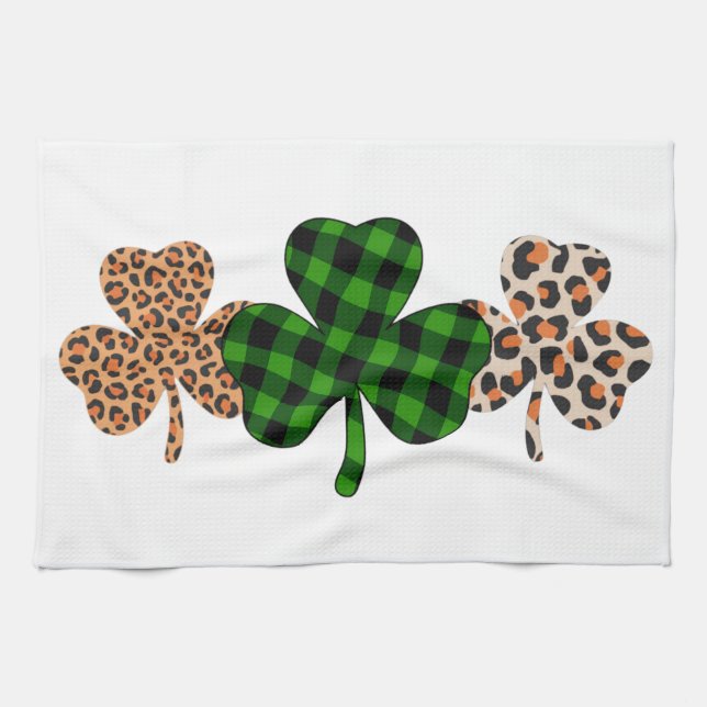St Patricks Day Lucky Irish Grön Plaid Shamrock  Kökshandduk (Horisontell)