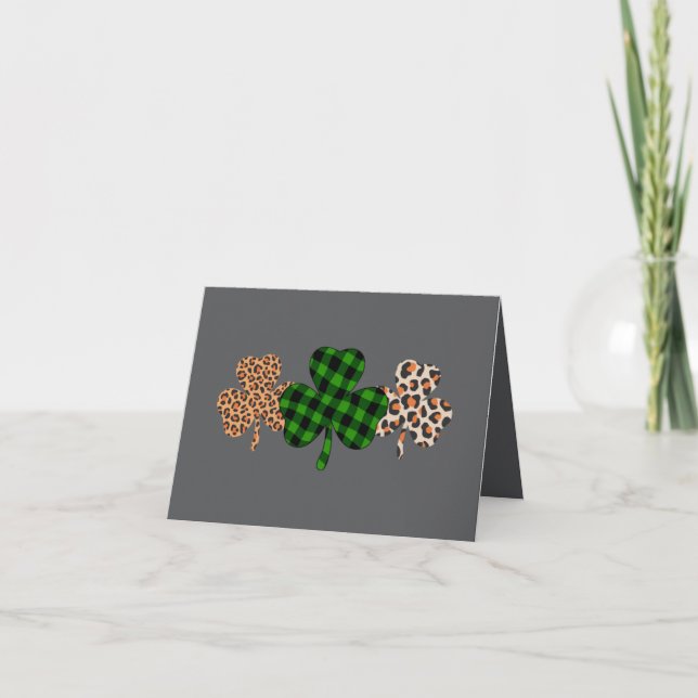 St Patricks Day Lucky Irish Grön Plaid Shamrock  Kort (Framsida)