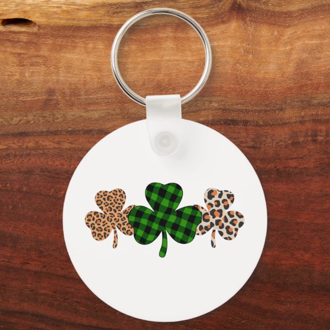 St Patricks Day Lucky Irish Grön Plaid Shamrock  Nyckelring (Framsida)