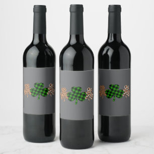 St Patricks Day Lucky Irish Grön Plaid Shamrock Vinflaska Etikett