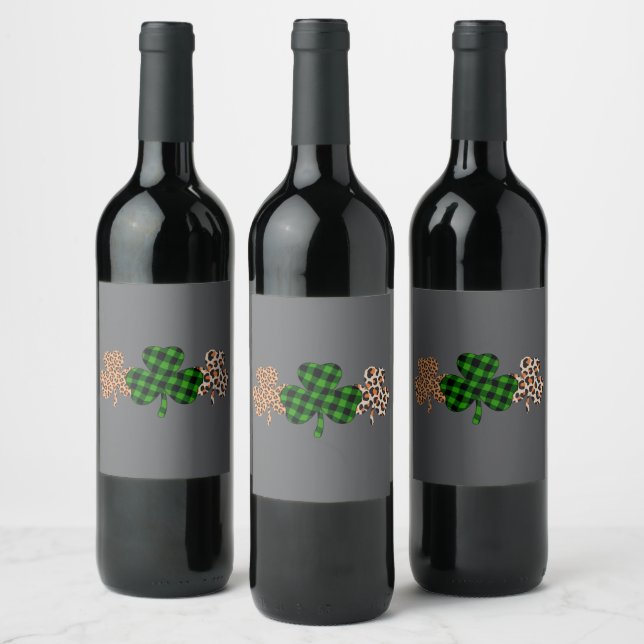 St Patricks Day Lucky Irish Grön Plaid Shamrock  Vinflaska Etikett (Flaskor)