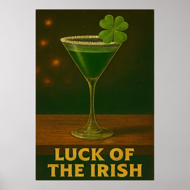 St. Patrick's Day Lucky Irish Klöver Martini Poster (Framsidan)