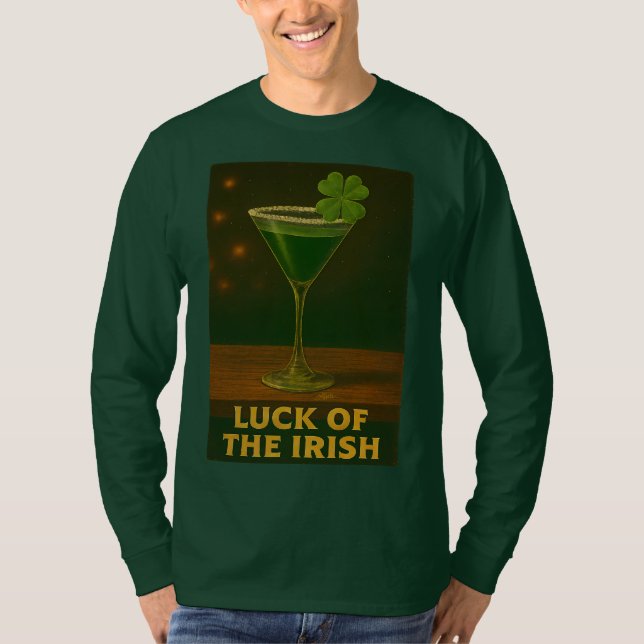 St. Patrick's Day Lucky Irish Klöver Martini T Shirt (Framsida)