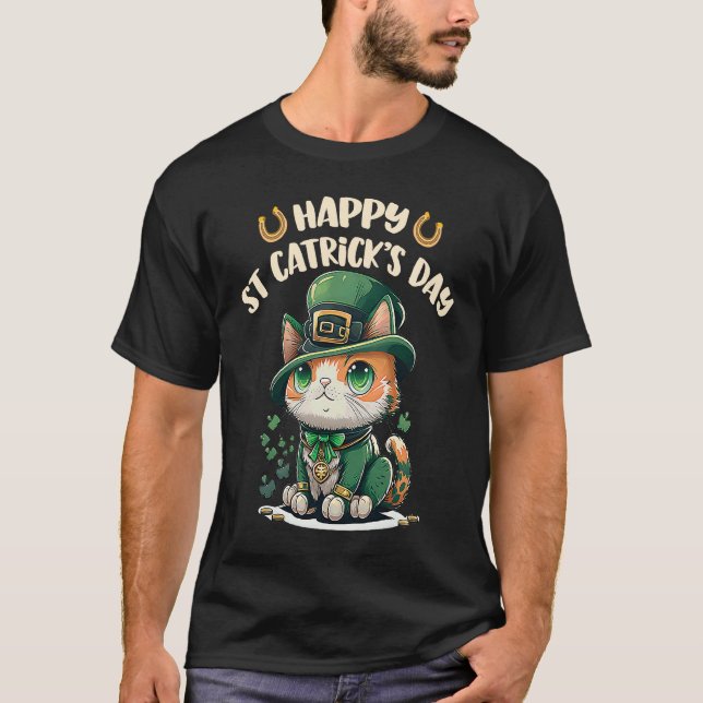 St Patricks Day Lucky Katt  St Catricks Day Irländ T Shirt (Framsida)
