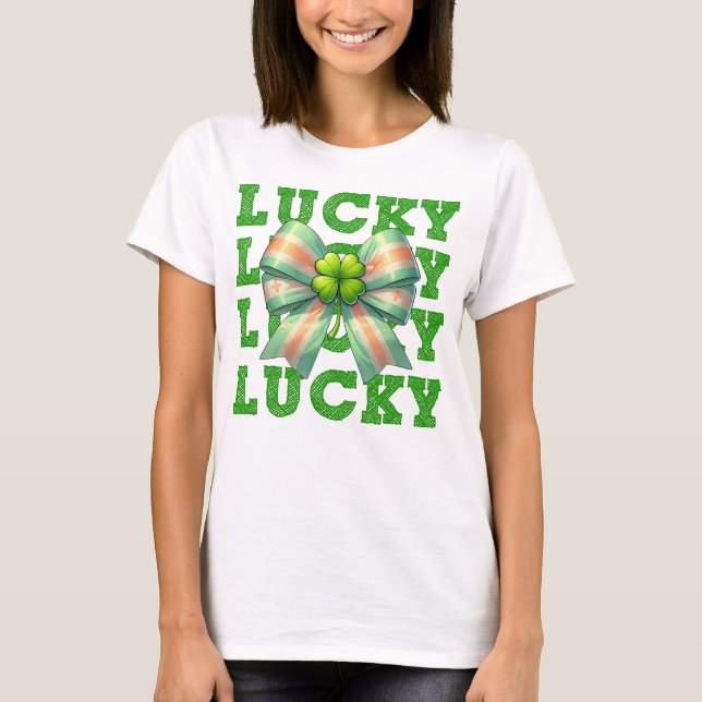 St. Patrick's Day Lucky Klöver Bow T Shirt (Framsida)
