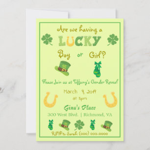 St patrick's day Lucky Klöver Gender Reveal Inbjudningar