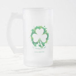 St. Patrick's Day. Lucky Klöver White Silhouette. Frostat Ölglas
