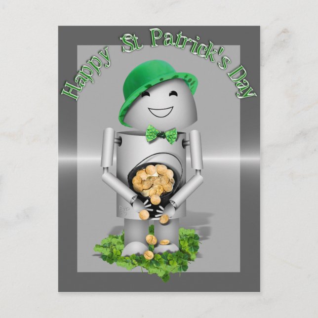 St. Patrick's Day Lucky Lil'Robo-x9 Vykort (Framsida)