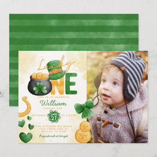 St patricks day Lucky ONE 1:a födelsedagsinbjudan Inbjudningar