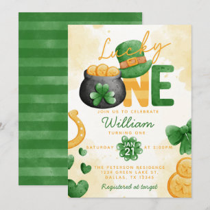 St patricks day Lucky ONE 1:a födelsedagsinbjudan Inbjudningar