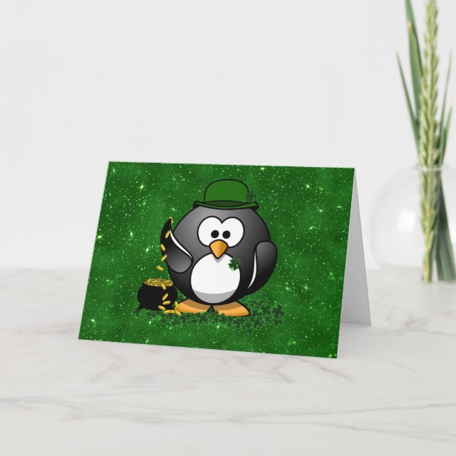 St. Patrick's Day Lucky Penguin med Pot of Guld Kort (Framsida)