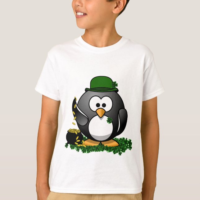 St. Patrick's Day Lucky Penguin med Pot of Guld T Shirt (Framsida)