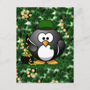 St. Patrick's Day Lucky Penguin med Pot of Guld Vykort
