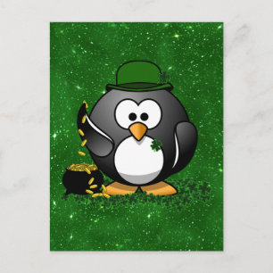 St. Patrick's Day Lucky Penguin med Pot of Guld Vykort