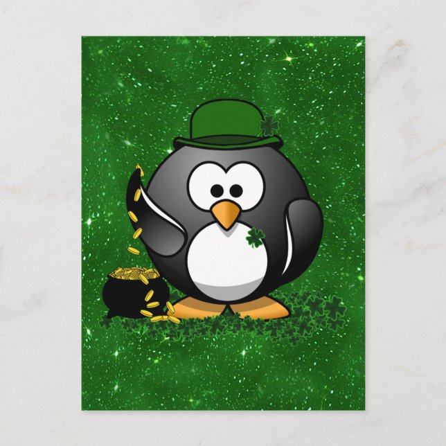St. Patrick's Day Lucky Penguin med Pot of Guld Vykort (Framsida)