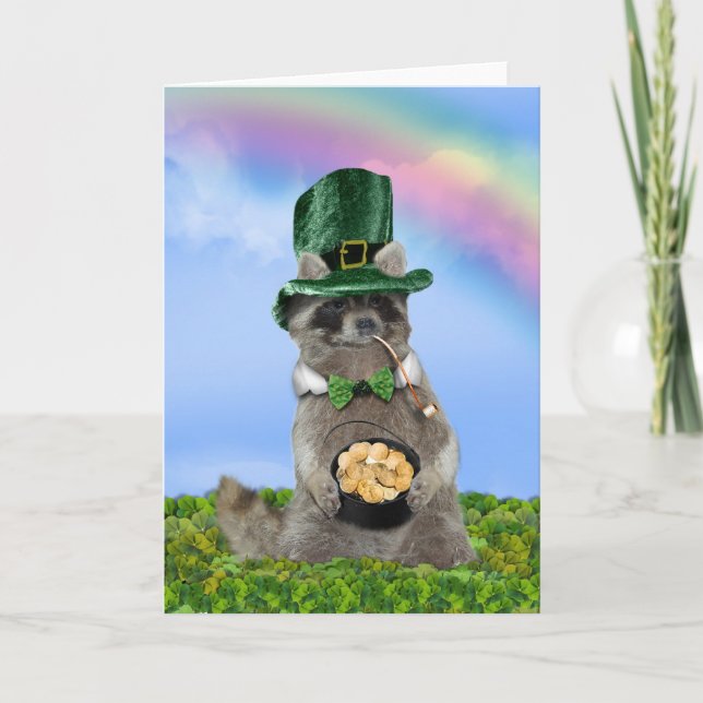 St patrick's day - Lucky Raccoon Kort (Framsida)