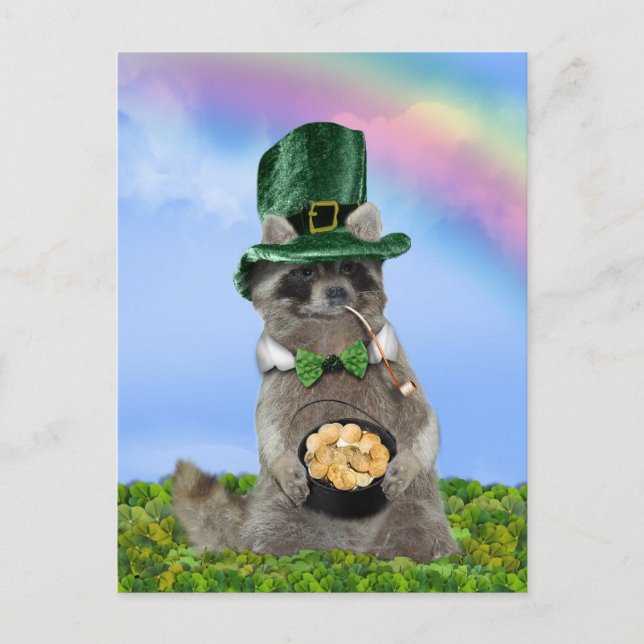 St patrick's day - Lucky Raccoon Vykort (Framsida)