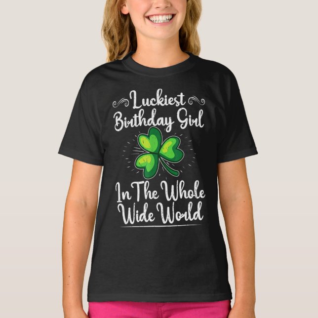 St Patricks Day Lucky Shamrock Clover Happy Birthd T Shirt (Framsida)