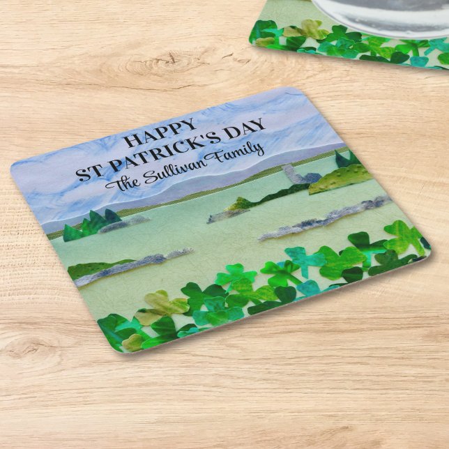St patrick's day Lucky Shamrock Family Namn Underlägg Papper Kvadrat (Skapare uppladdad)