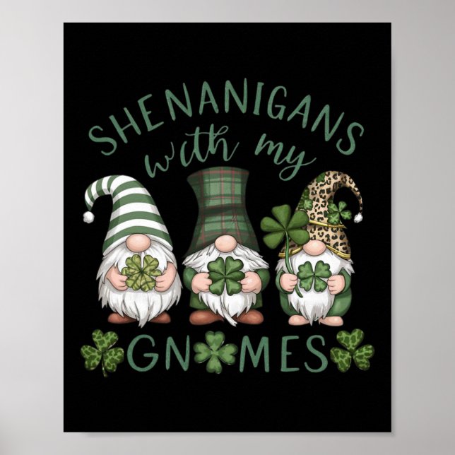 St Patricks Day Lucky Shamrock Leopard Gnomer Iris Poster (Framsidan)