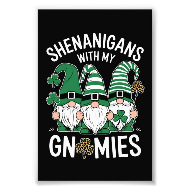 St patricks day Lucky Shamrock Leopard Gnomes Fototryck (Framsidan)