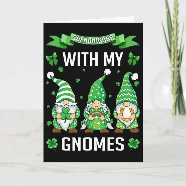 St Patricks Day Lucky Shamrock Leopard Gnomes Iris Kort (Framsida)