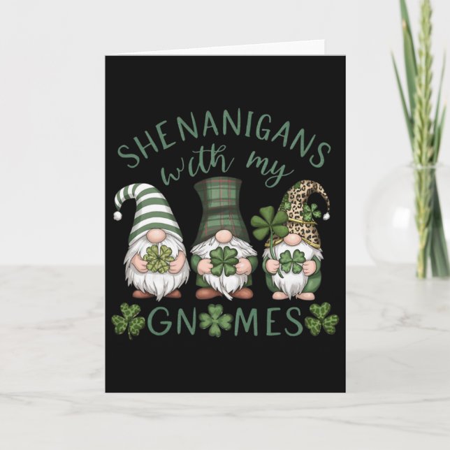 St Patricks Day Lucky Shamrock Leopard Gnomes Iris Kort (Framsida)