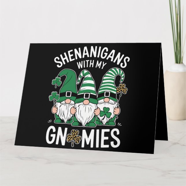 St patricks day Lucky Shamrock Leopard Gnomes Kort (Framsida)