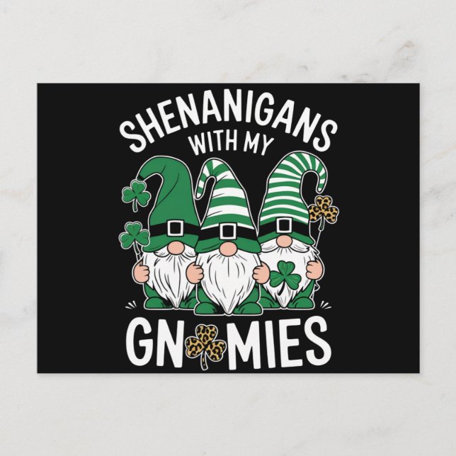 St patricks day Lucky Shamrock Leopard Gnomes Vykort (Framsida)