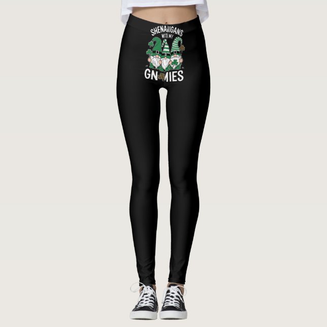 St Patricks Day Lucky Shamrock Leopard Tomtar  Leggings (Framsida)