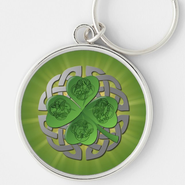 St. Patrick's Day Lucky Shamrock Rund Silverfärgad Nyckelring (Framsidan)