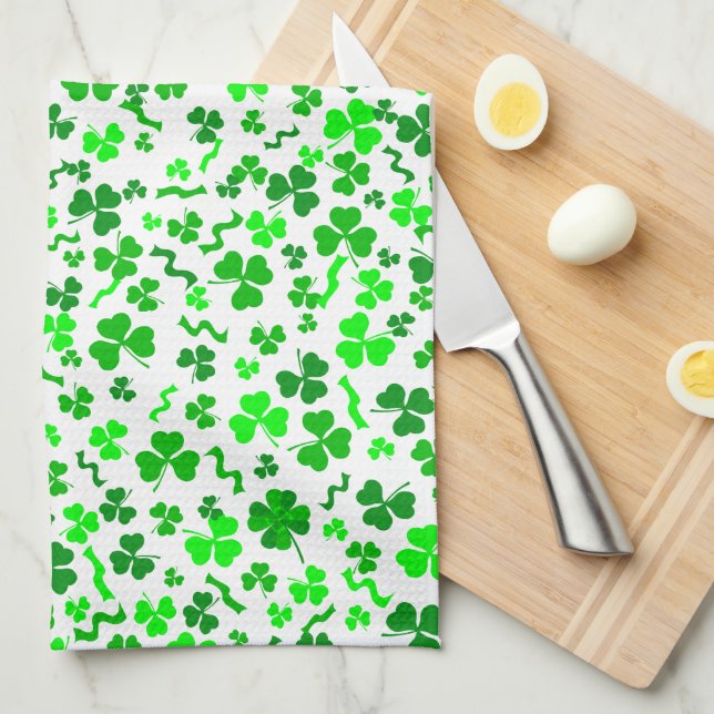 St Patricks Day Lucky Shamrocks Konfettimönster Kökshandduk (Vikt i Fjärdedel)