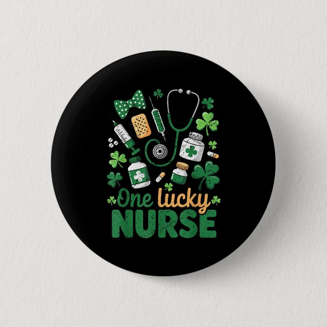 St Patricks Day Lucky Sjuksköterska Shamrock Medic Knapp (Framsida)