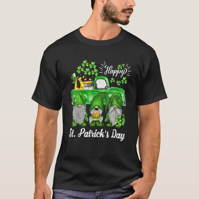St Patricks Day Lucky Three Gnomes Shamrock Green T Shirt (Framsida)