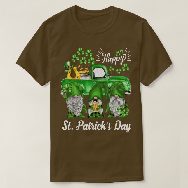 St Patricks Day Lucky Three Gnomes Shamrock Green  T Shirt (Design framsida)