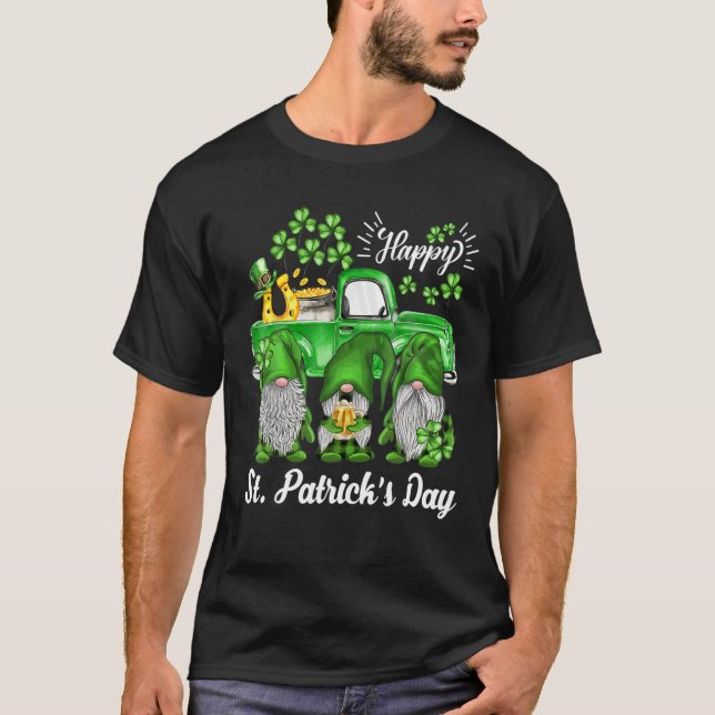 St patrick's day Lucky Three Gnomes Shamrock Grönt T Shirt (Framsida)
