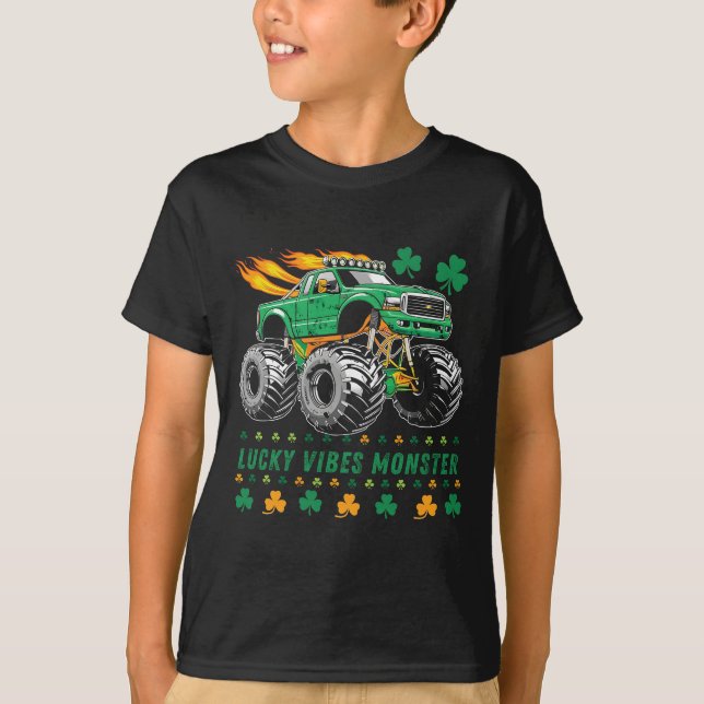 St patricks day Lucky Vibes Monster Lastbil T Shirt (Framsida)