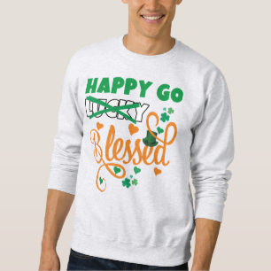 St patrick's day LYCKLIG GO Lucky BLESSED Christia Lång Ärmad Tröja