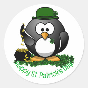 St. Patrick's Day Lyckliga Pingvinen Runt Klistermärke