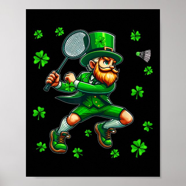 St. Patrick's Day Man spelar Badminton Player Tea Poster (Framsidan)