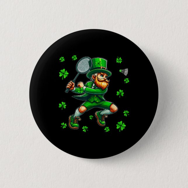 St. Patricks Day Man spelar Badminton Player Team Knapp (Framsida)