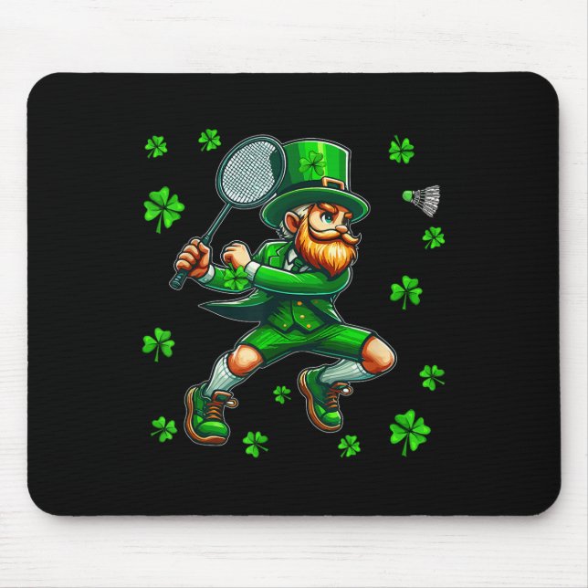 St. Patricks Day Man spelar Badminton Player Team Musmatta (Framsidan)