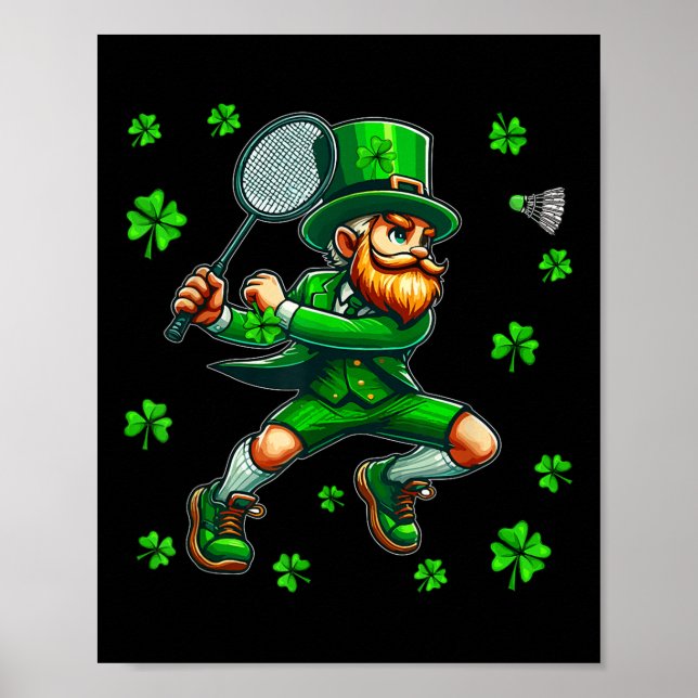St. Patricks Day Man spelar Badminton Player Team Poster (Framsidan)